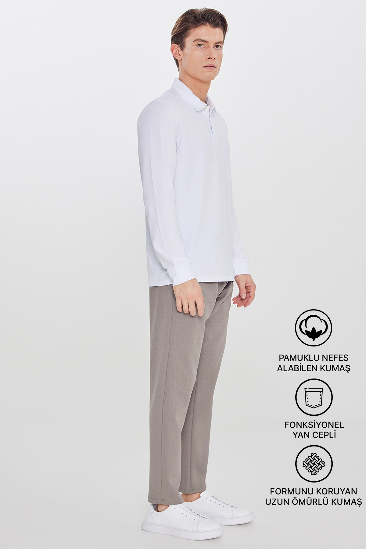 Men's Mink Cotton Standard Fit Normal Cut Elastic Waist Diagonal Pattern Knitted Pants