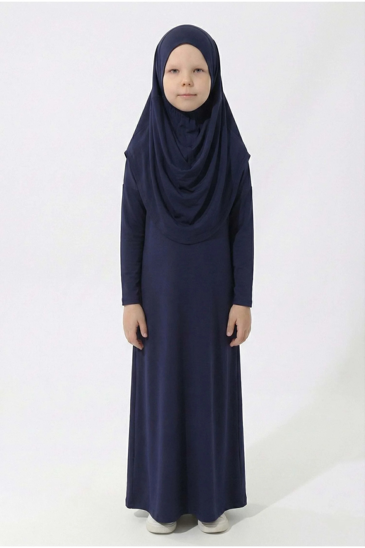 Mnk Baby&Kids Pratik Başörtülü Kız Çocuk Namaz Elbisesi M00789 LACİVERT