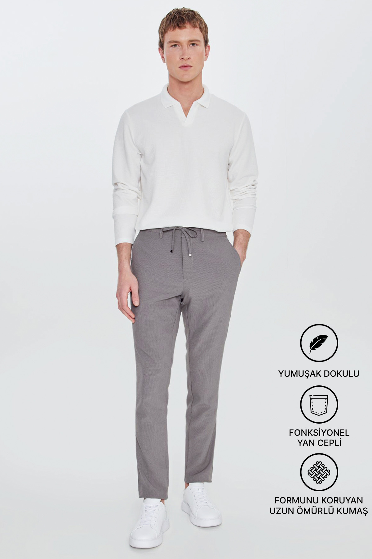 Men's Anthracite Slim Fit Narrow-Waisted Casual Jogger Pants with Side Pockets