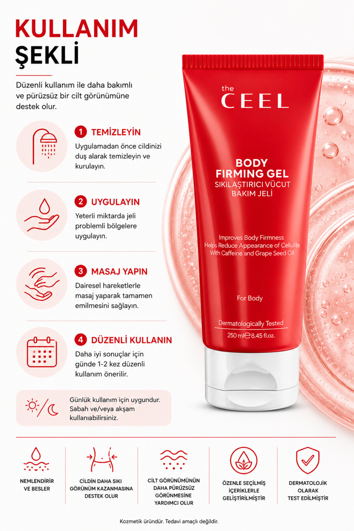 Sıkılaştırıcı Vücut Bakım Jeli | Kafein, Üzüm Çekirdeği Yağı, Vitamin E 250 ml — TCLJ — تصویر 5 از 6