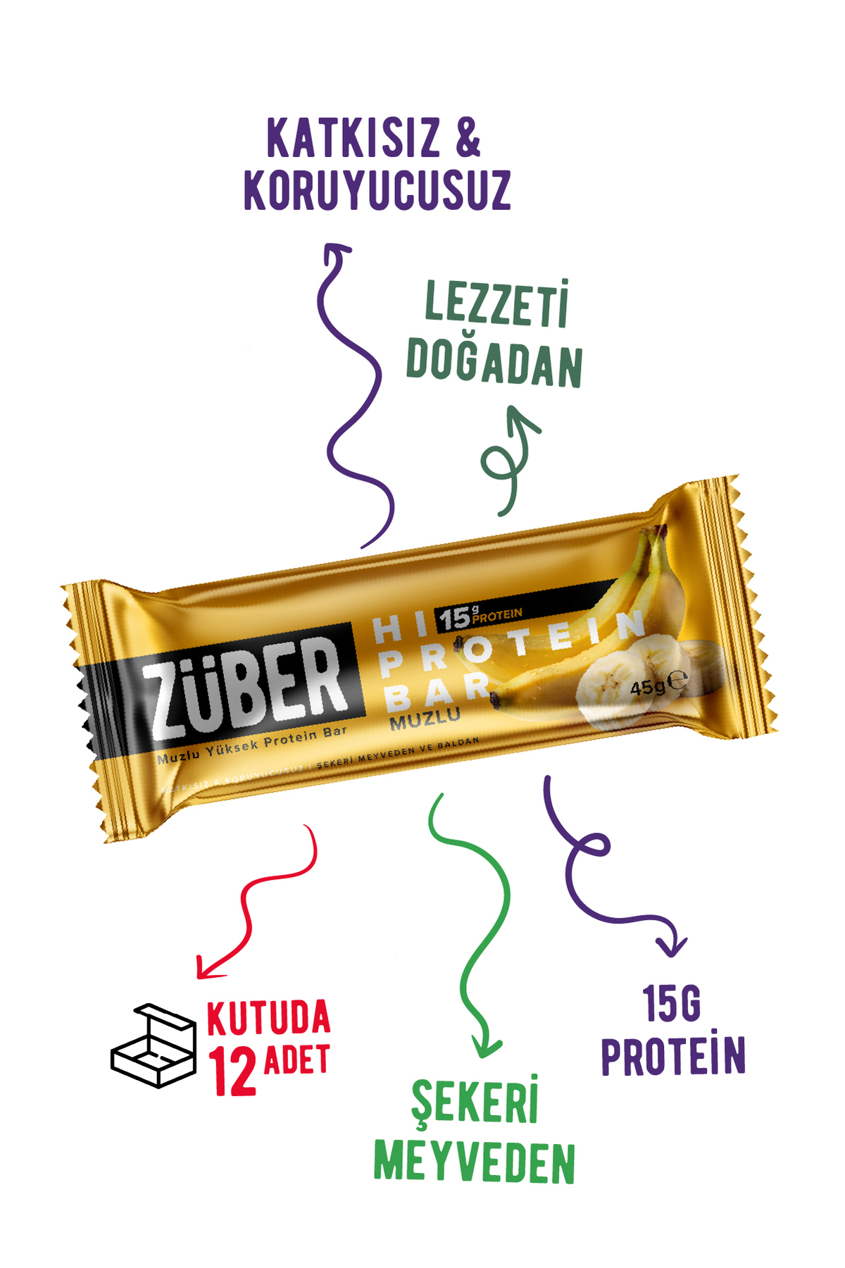 Hi Protein Muzlu Yüksek Protein Bar 45g x 6 Adet (15g Protein) 3