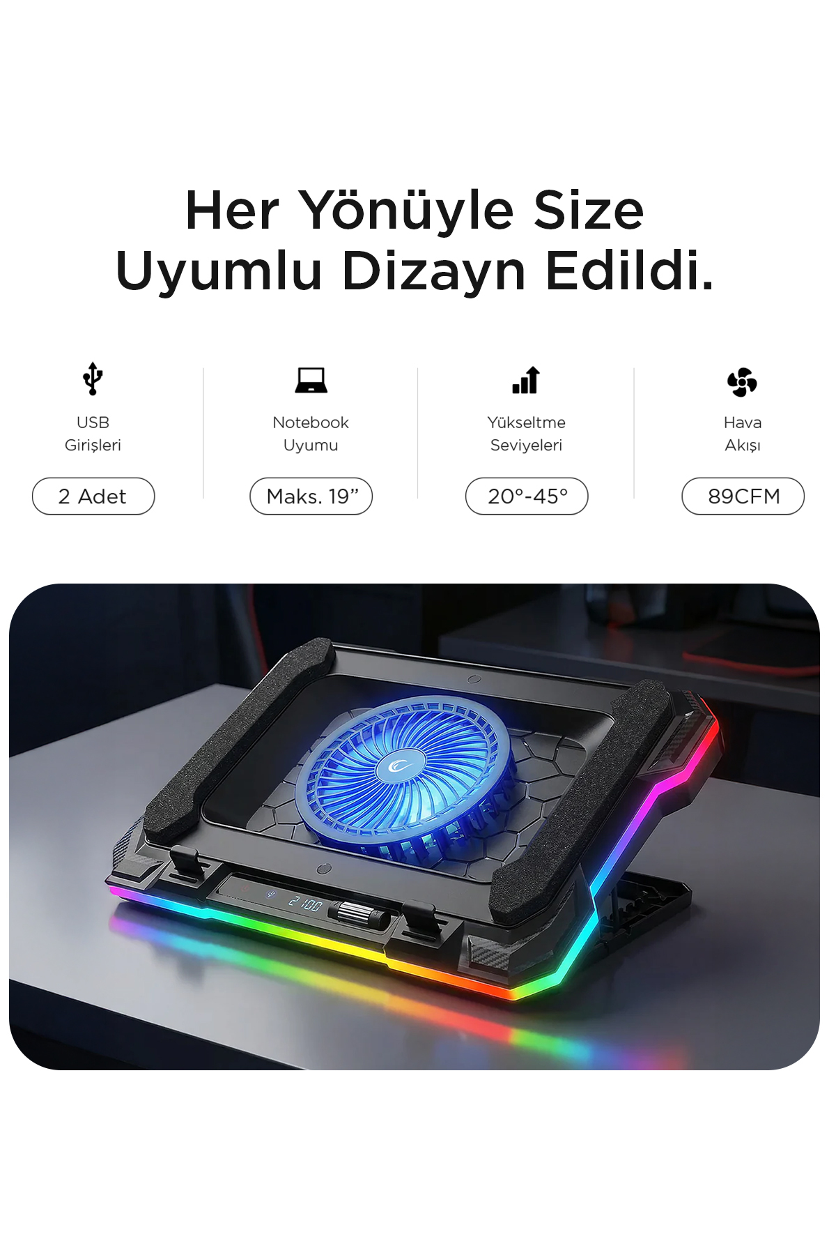 Cyclone S49 RGB Fanlı 14"-19'' LED Ekranlı Notebook Soğutucu 6