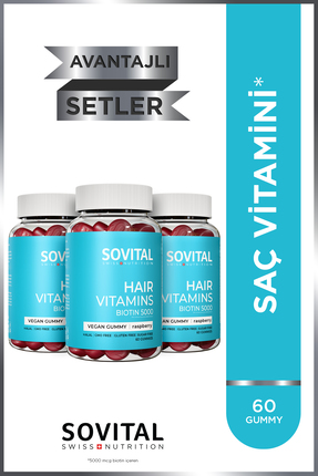 SOVITAL Hair Biotin 5000 mcg Ahududu Aromalı Şekersiz Çiğnenebilir Saç Vitami...