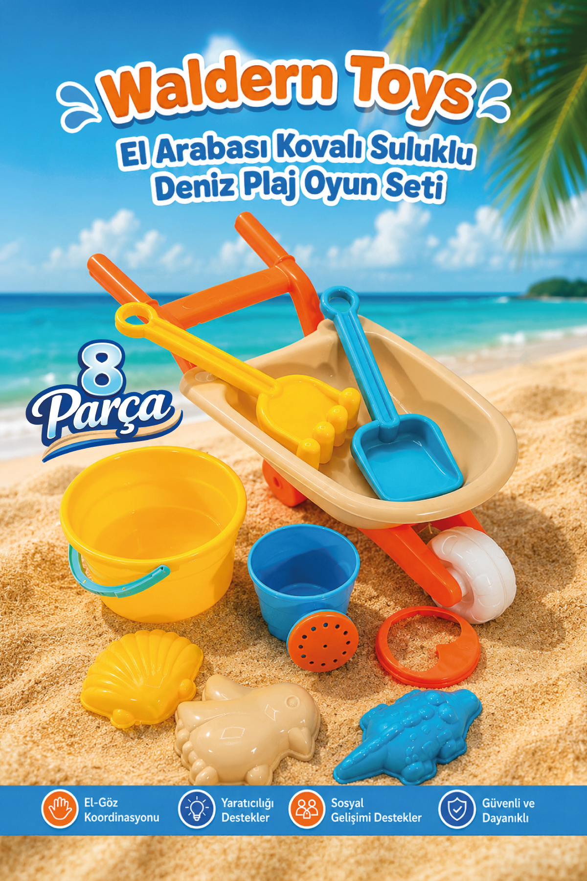 Waldern Toys El Arabası Kovalı Suluklu Deniz Plaj Oyun Seti