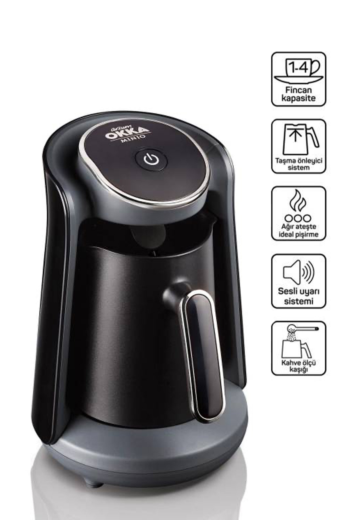 OK004 Okka Minio Turkish Coffee Machine Anti-Overflow System, 4 Cups Capacity, Chrome