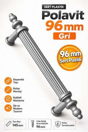 Badem10 (SERT PLASTİK) Polavit 96 Mm Gri Mobilya Mutfak Çekmece Dolap Dolabı ...