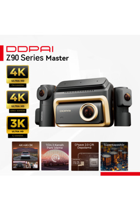 DDPAI Z90 Master 3CH Araç Kamerası Ön Arka İç Kamera 3 Kanallı 64GB 4K Kayıt ...