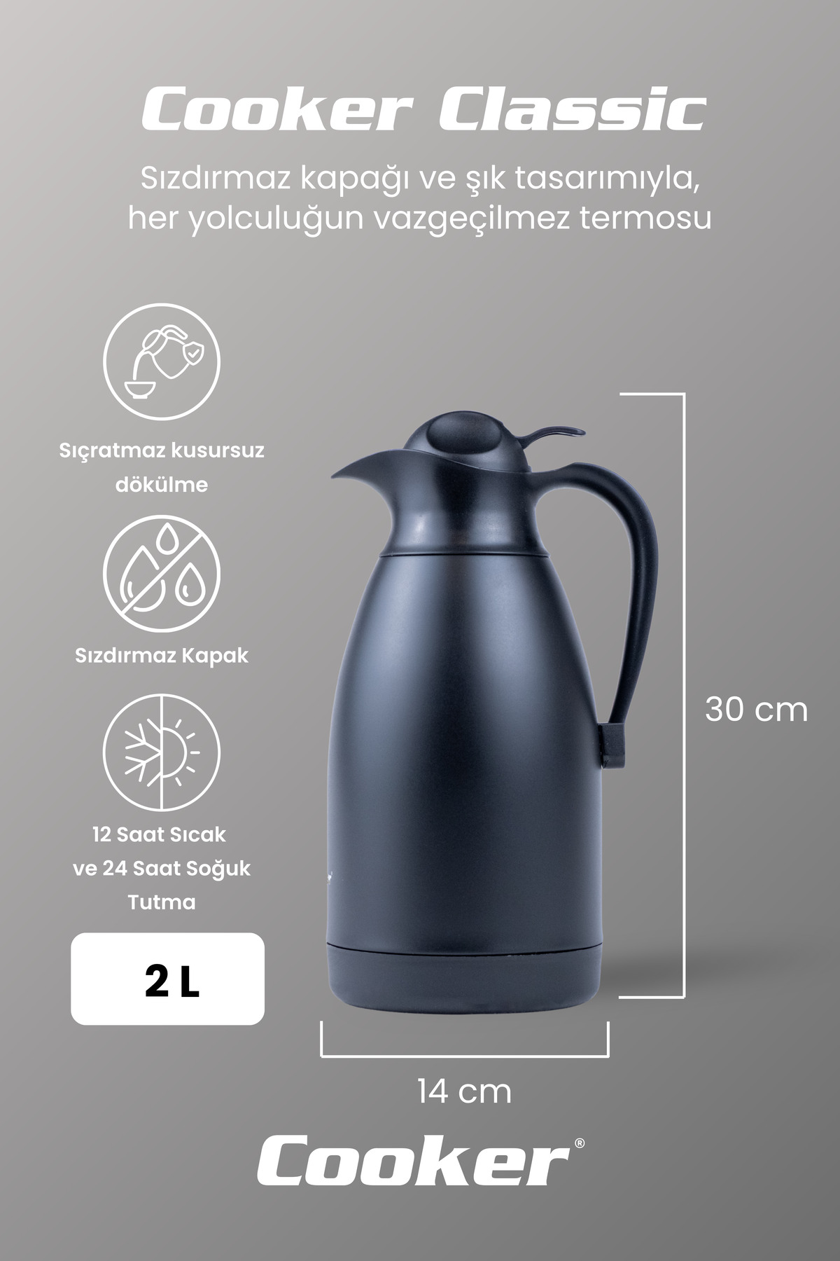 فلاسک Cooker کلاسیک 2 لیتر استیل ضد زنگ مشکی CKR2040 اورجینال - تصویر 2