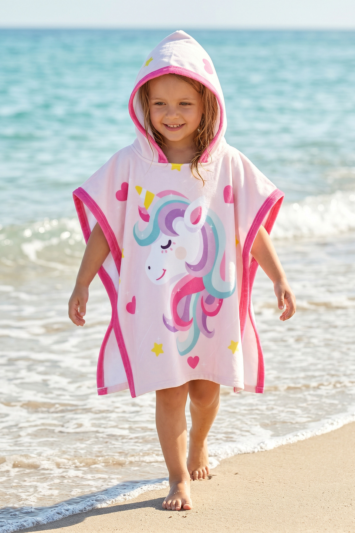 Baby Girls Hooded Beach Towel Poncho Towel Sea Pool Towel Unicorn