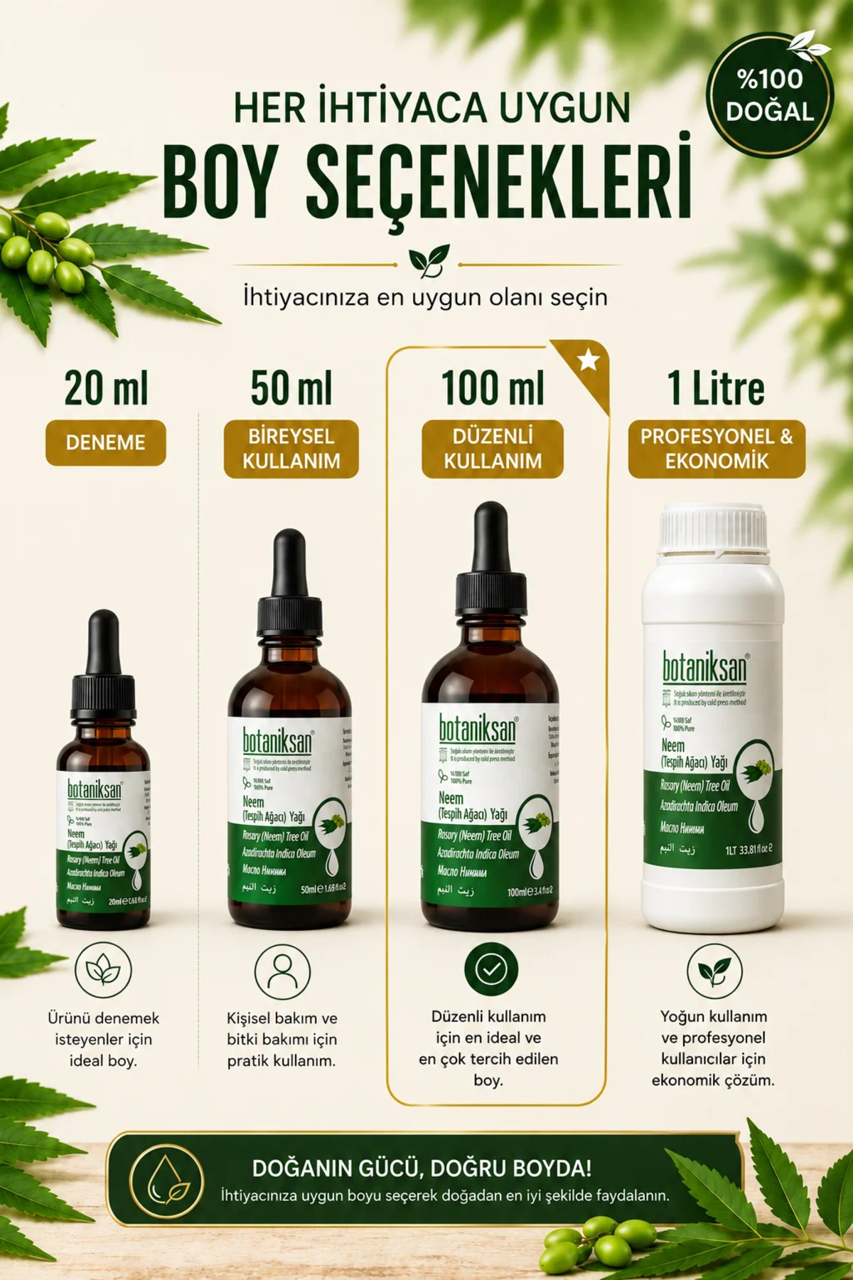 Neem Yağı 100ml - Tesbih Ağacı Soğuk Sıkım, Cilt & Saç & Bitki Bakımı İçin %100 Saf — TESBIHAGACIYAGI100ML — تصویر 6 از 8