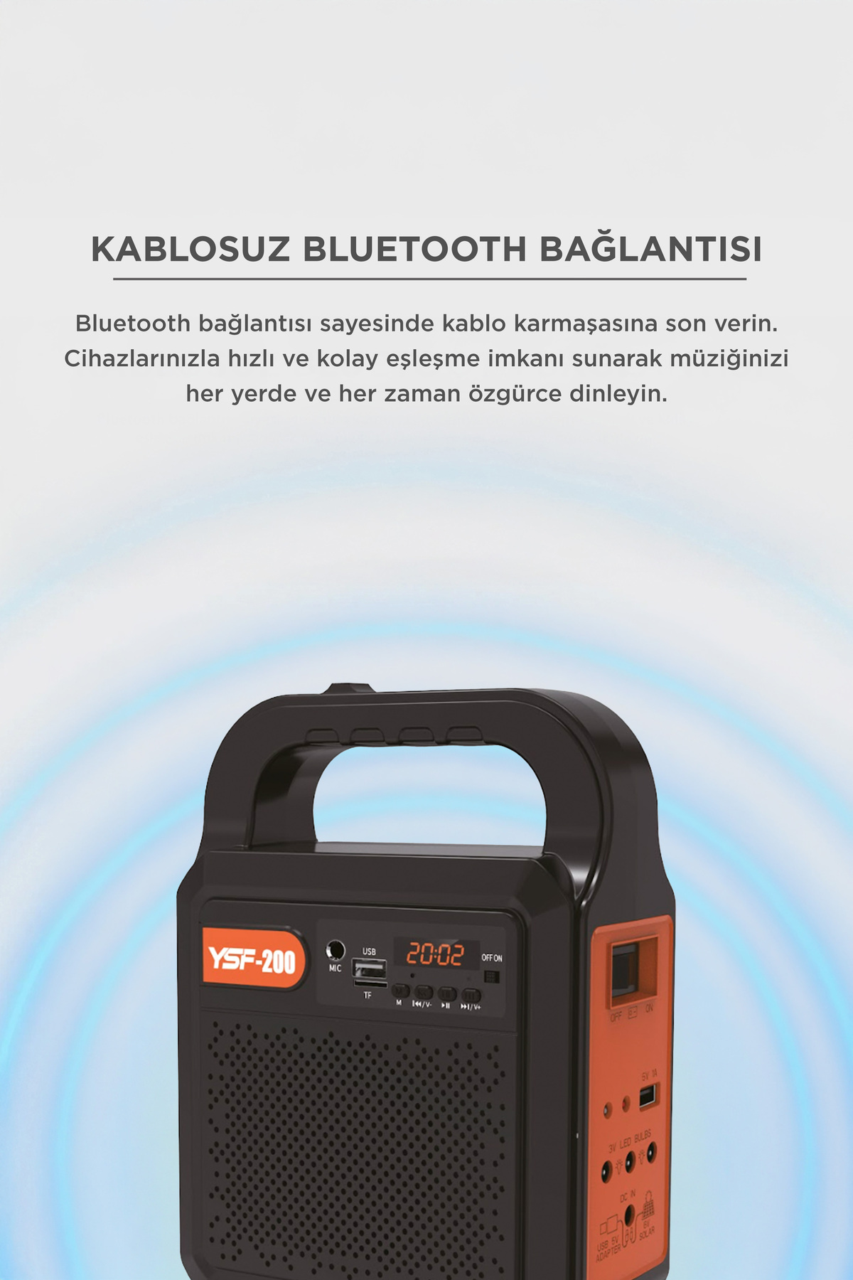 Torima Kamp Hoparlörü Güneş Enerjili Panelli Fenerli Bluetooth