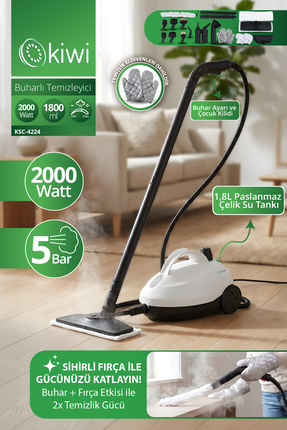 Kiwi 2000 W Buharlı Temizlik Makinesi 5 Bar Buharlı Toz Alma Fırçası Turbo Dö...