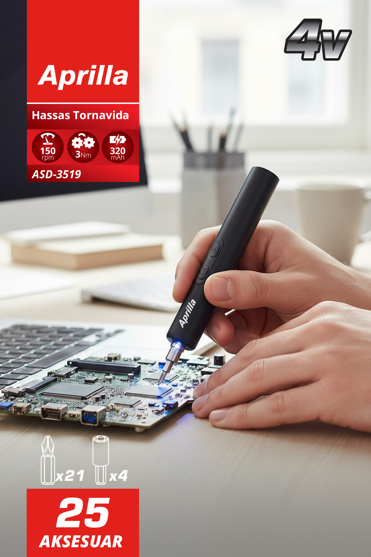 Aprilla ASD-3519 Şarjlı Hassas Tornavida 25 Parça - Fiyatı, Yorumları