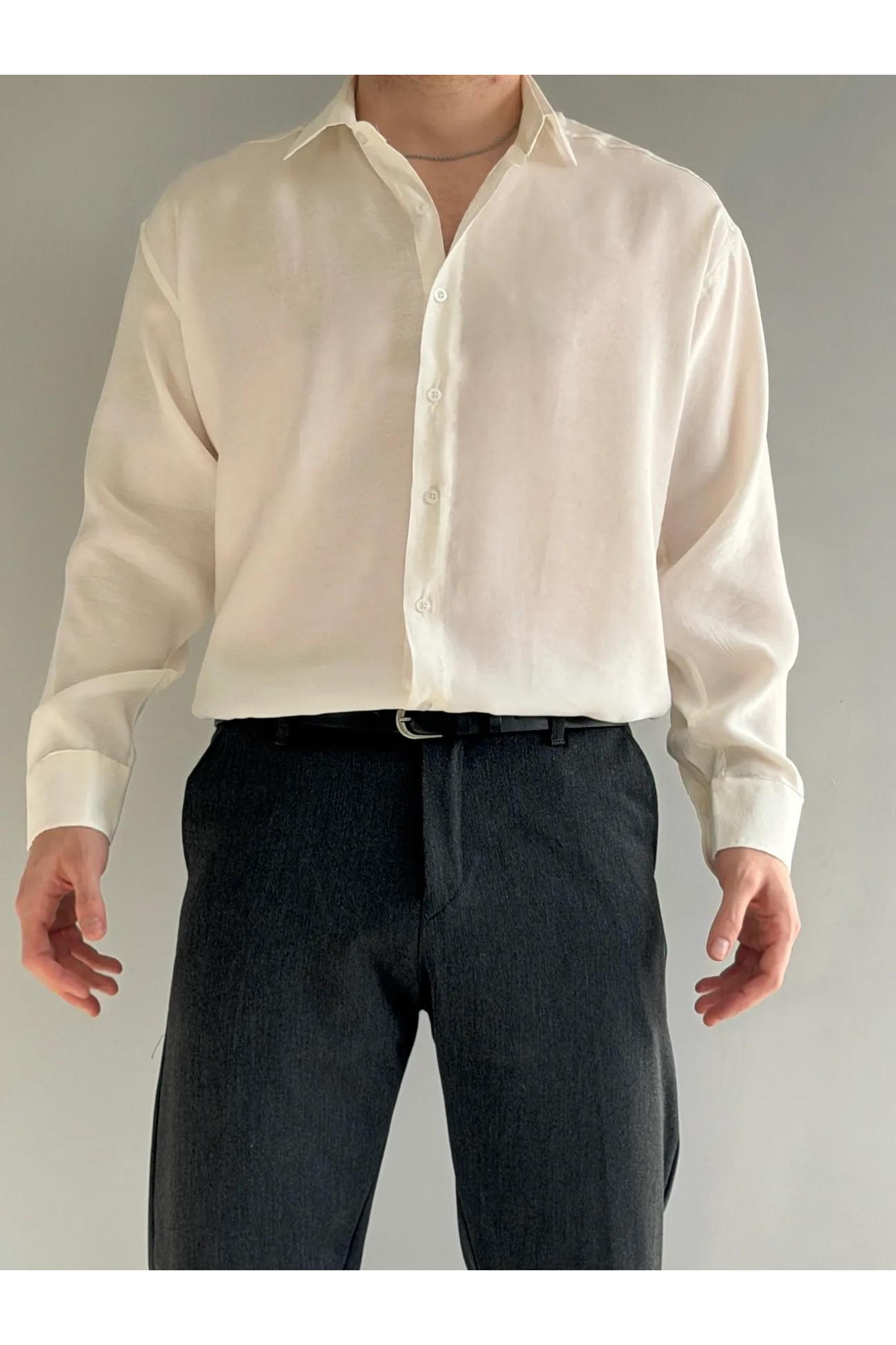 Trendyolmilla Man Beyaz Modal Yumuşak Dokulu Normal Kalıp/Regular Fit Yazlık Dokuma Erkek Gömlek TMNSS26GO00040