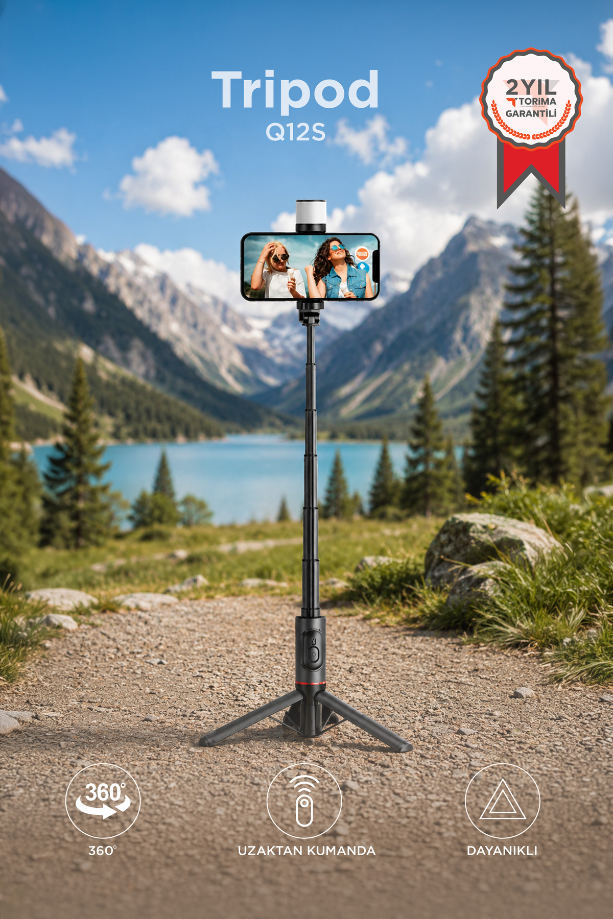 Tripod Multipurpose Led Light Operated Selfie Stick Q12S Black