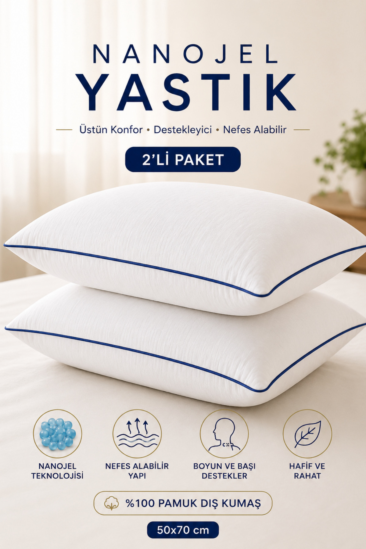 Formeya 2 Stück Climate Nano Gel Pillow Hotelkissen 50x70 cm 100% Baumwolle A...