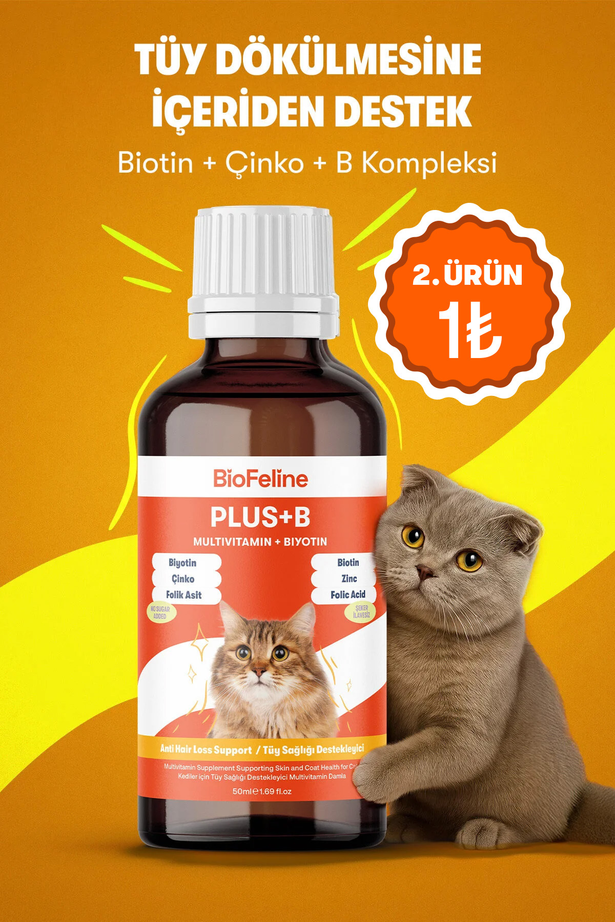BioFeline Plus+b for Cats 50 ml Kediler için Tüy Sağlığı Damlası Yorumları