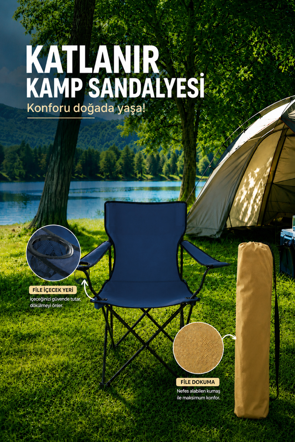 Foldable Camping Chair Picnic Chair Beach Chair with Blue Carrying Case