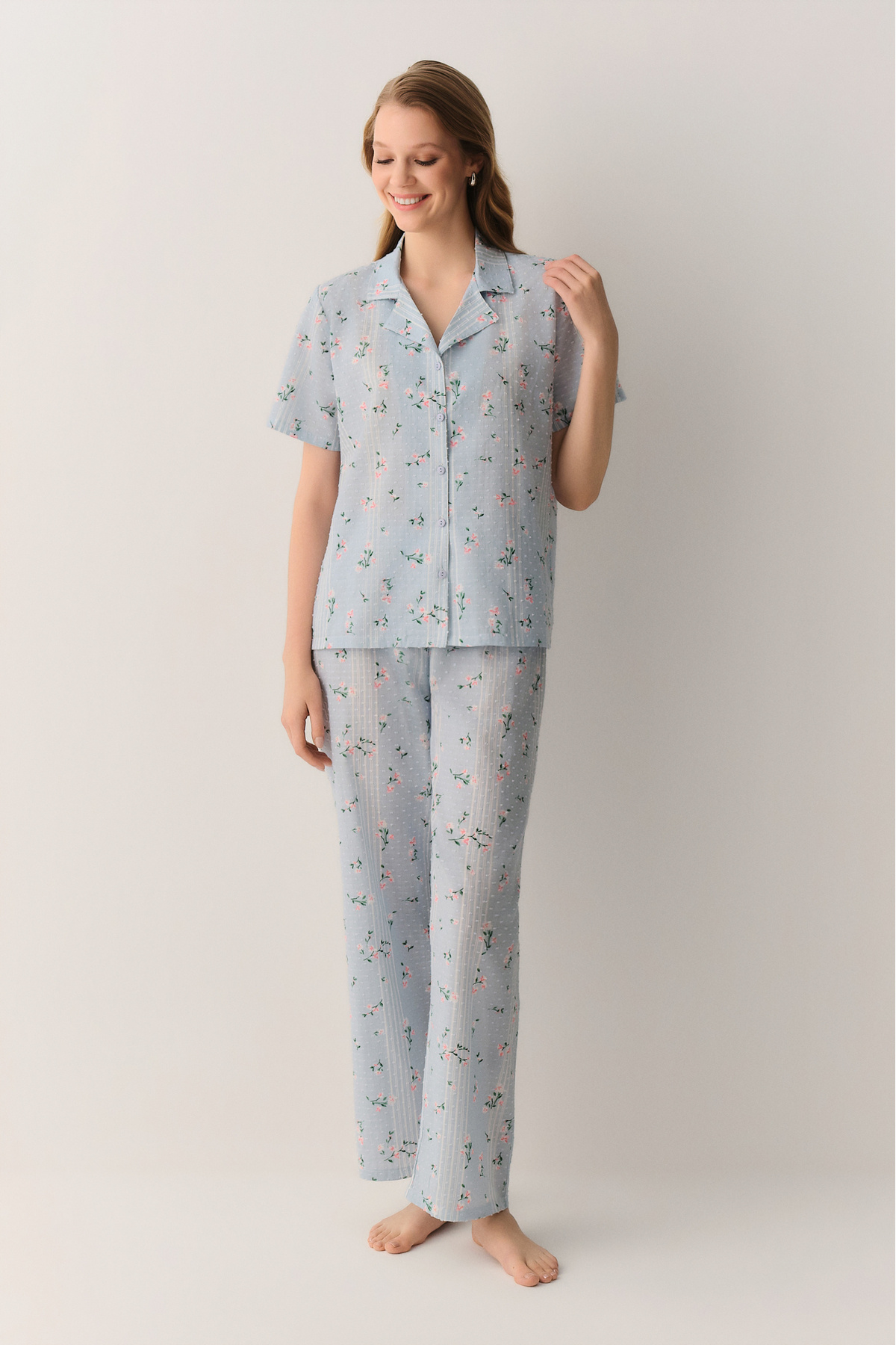 SUWEN Pretty Pamuklu Gömlek Yaka Pijama Takımı görsel 2