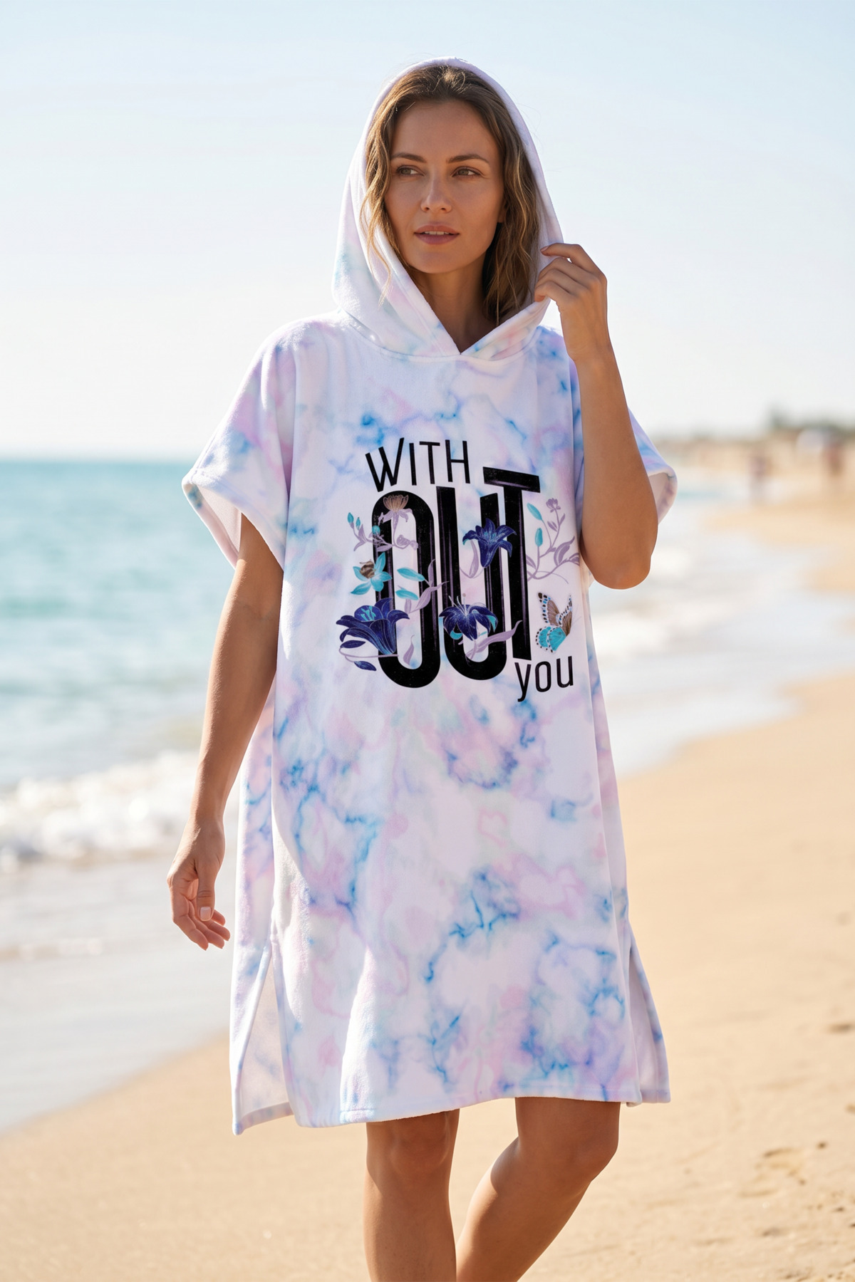 Oversize Beach Poncho Towel Beach Dress Hooded Sea Pool Nature Diving Swimmer Camping Towel With Out