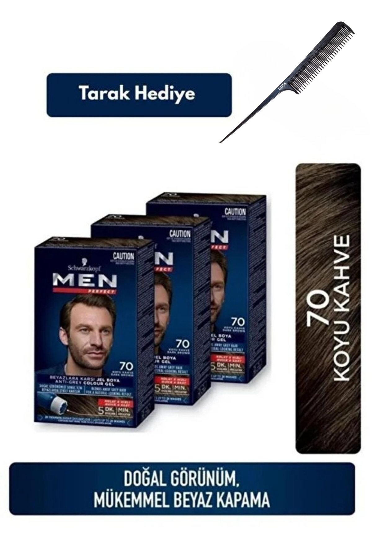 【値下げ】Man Blu-rayセット Schwarzkopf Men Perfect 70 Koyu Kahve Erkek Saç Boyası 3'lü Set +