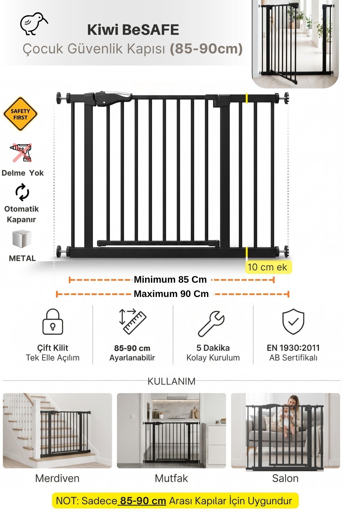 Be Safe Baby Safety Door Suitable for 85-90 cm Range - Child Safety Door