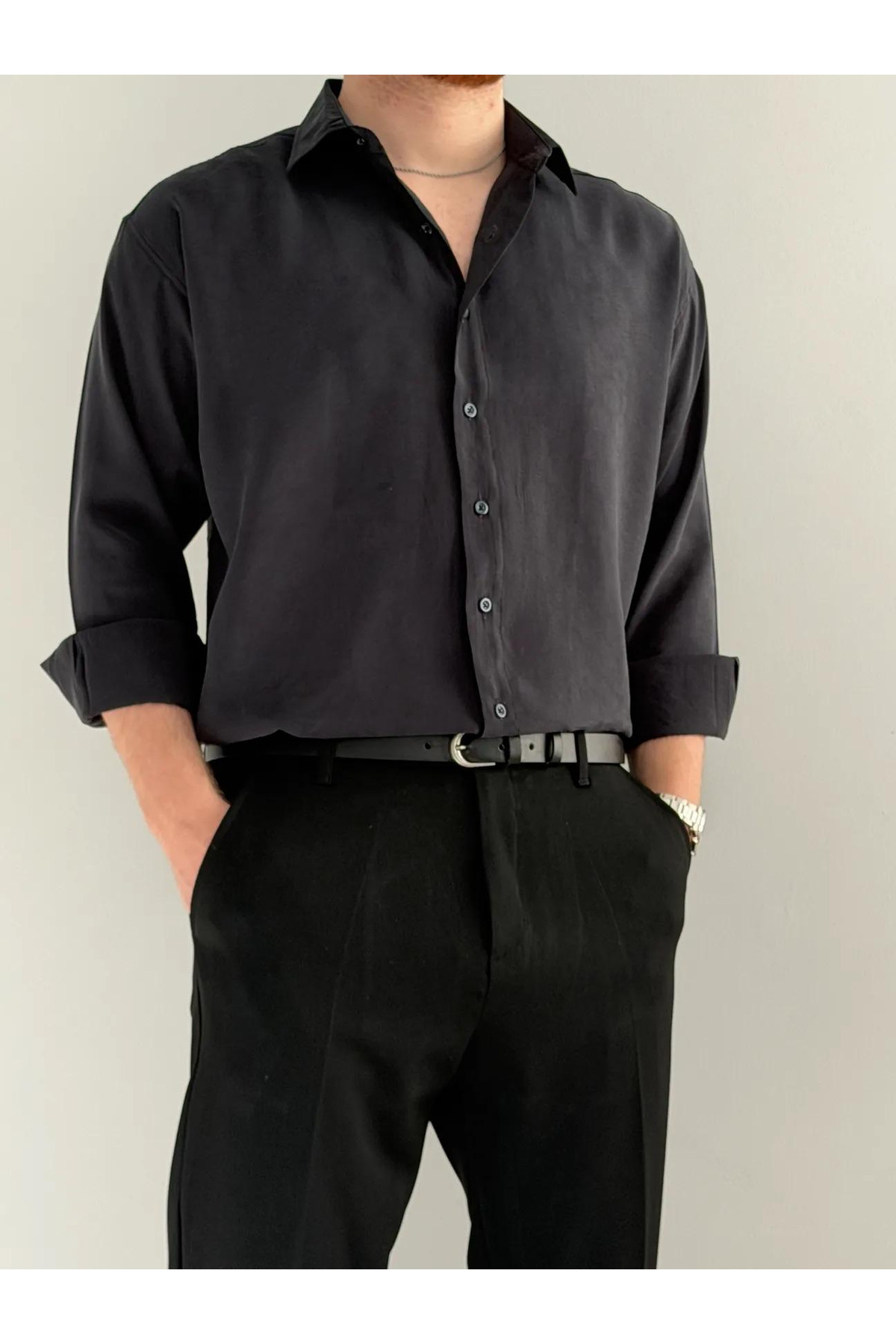 Trendyolmilla Man Siyah Modal Yumuşak Dokulu Normal Kalıp/Regular Fit Yazlık Dokuma Erkek Gömlek TMNSS26GO00040