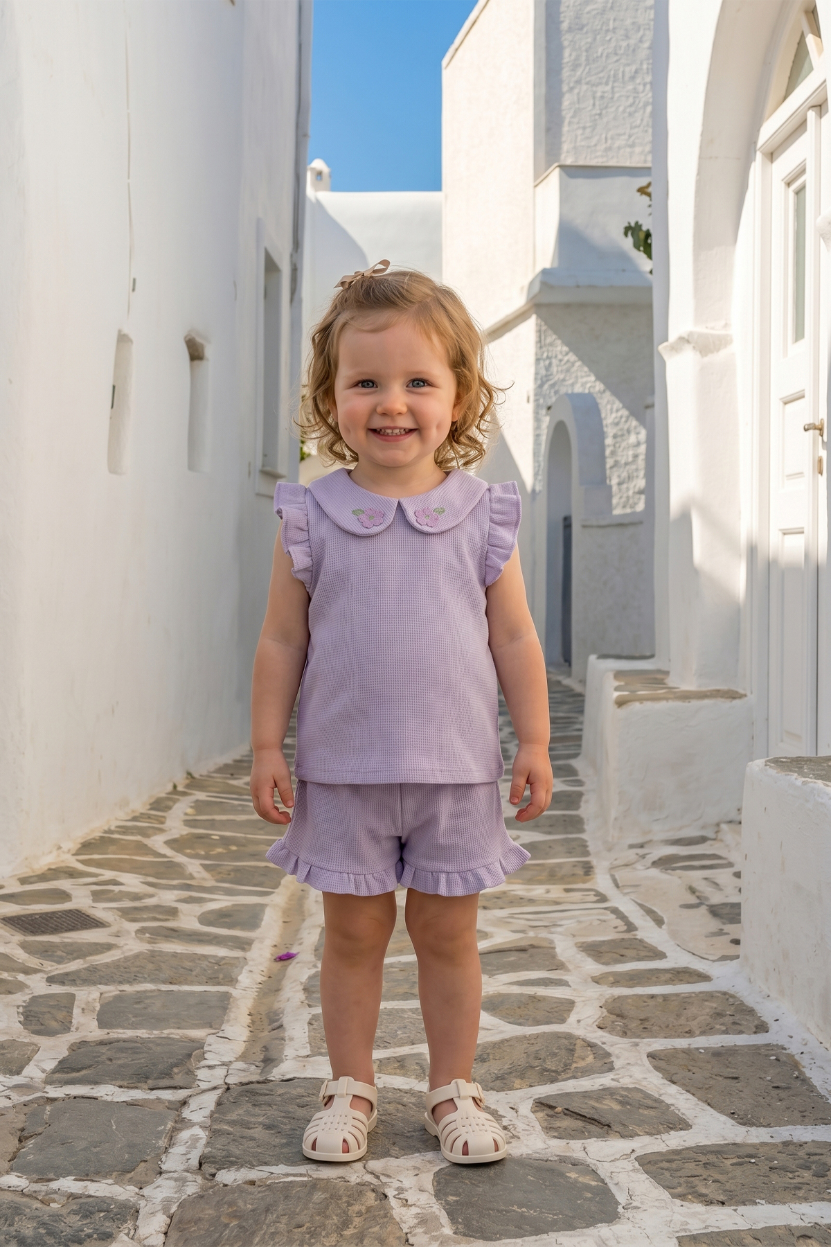 Baby Girl Bottom Top Set Summer Baby Collar Lilac
