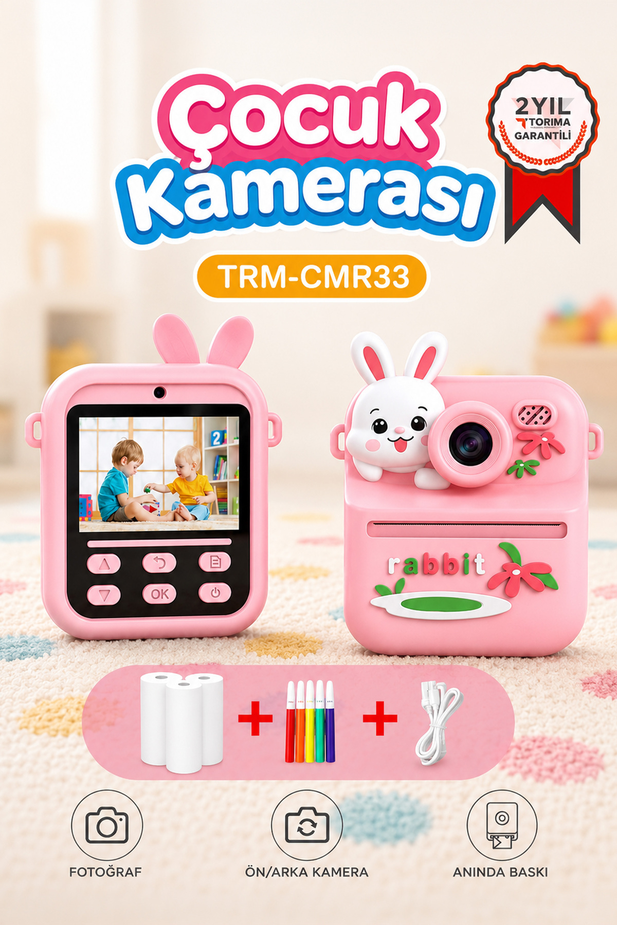 Digital Camera Kids Thermal Picture Paper Print Printer Camera Video Machine CMR33 Pink