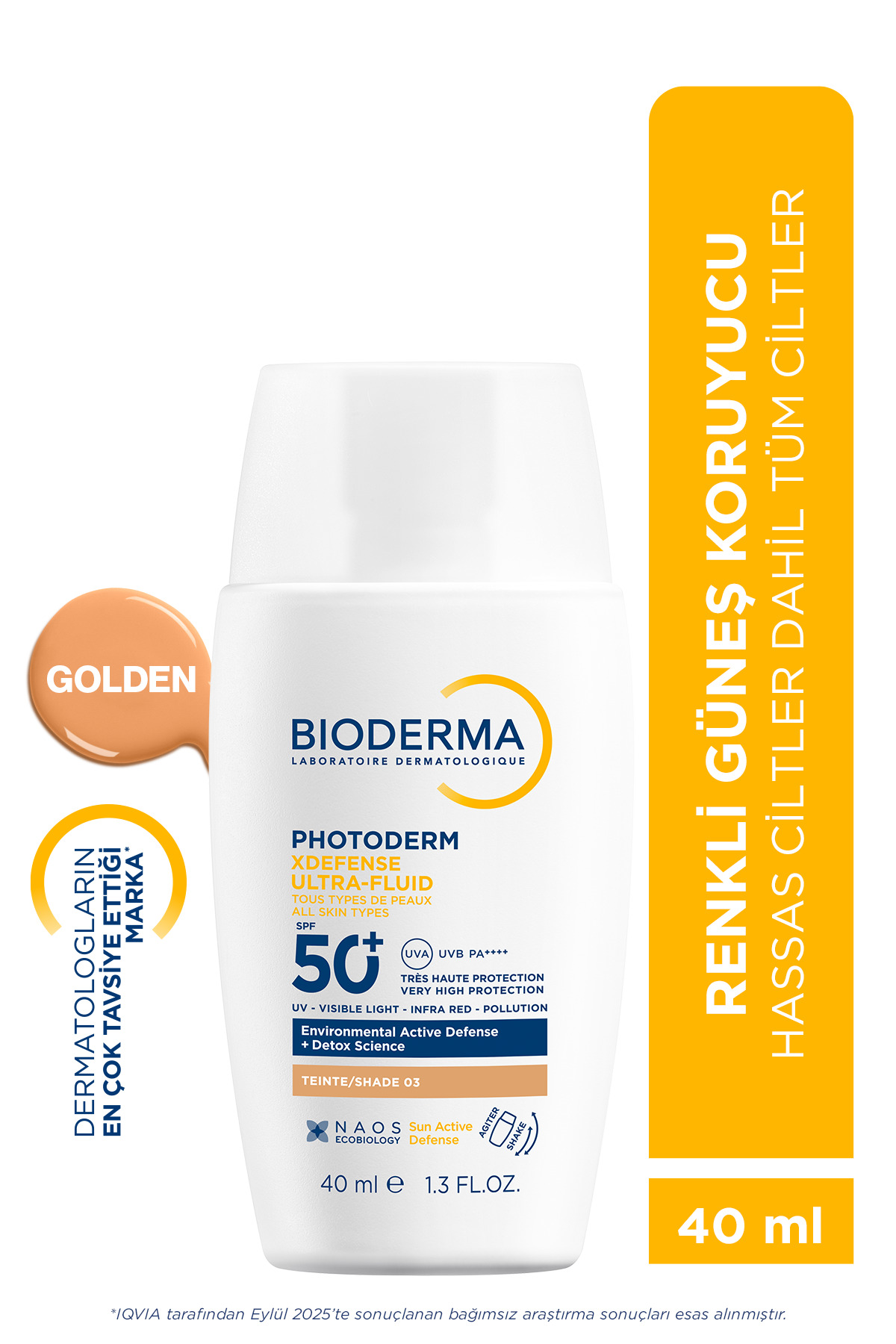 Bioderma Photoderm XDefense SPF50+ Tüm Cilt Tipleri UVA/UVB Yüksek Korumalı Renkli Güneş Kremi Golden 40 ML — 3701129813645