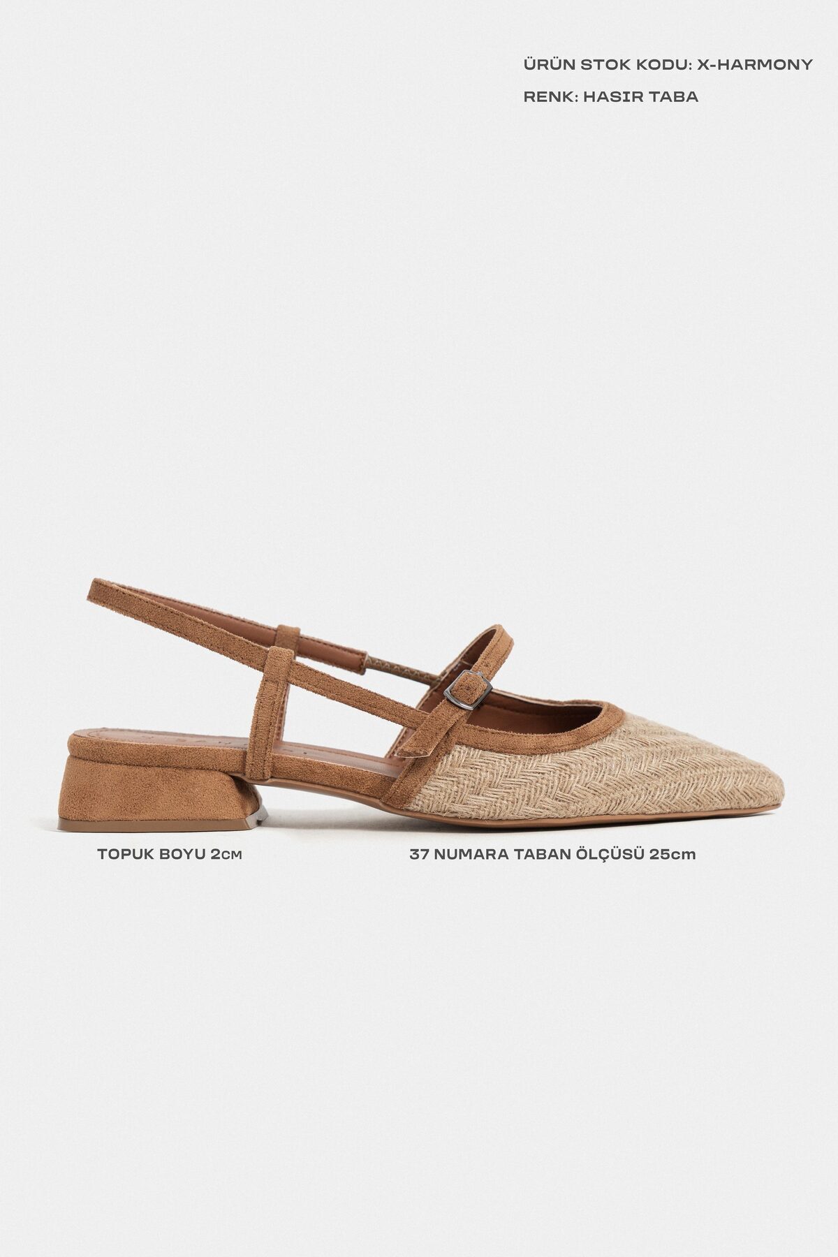 NİŞANTAŞI SHOES X-Harmony Hasır Taba Kemer Detay Sivri Burun Kısa Topuklu Kadın Babet görsel 2
