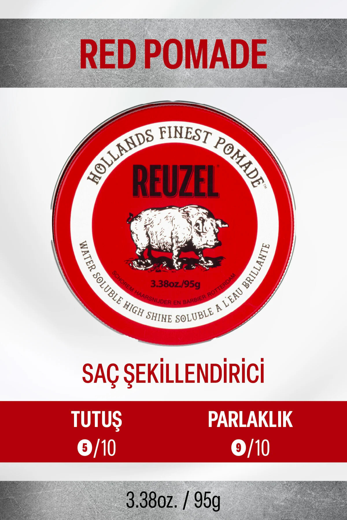Reuzel Tüm Saç Tipleri için Kırmızı Pomade Water Soluble Saç Şekillendirici - 1.3oz/95g — REU201