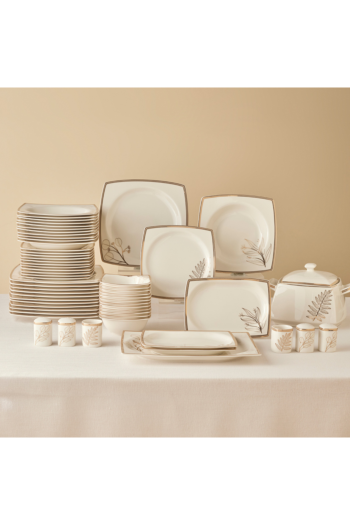 Square Bone Hazel 60 Parça 12 Kişilik Kare Yemek Takımı