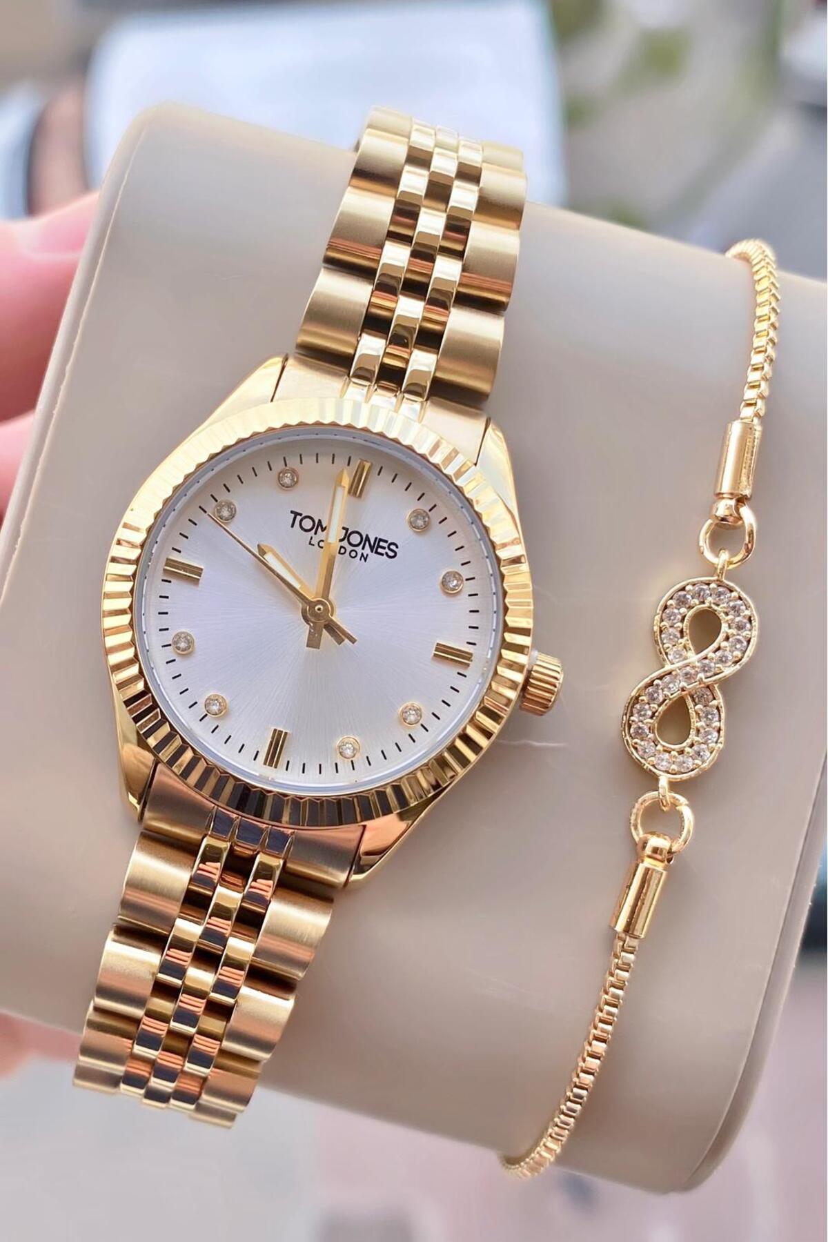 Women's wristwatch gold 3atm waterproof steel 2 years warranty bracelet gift