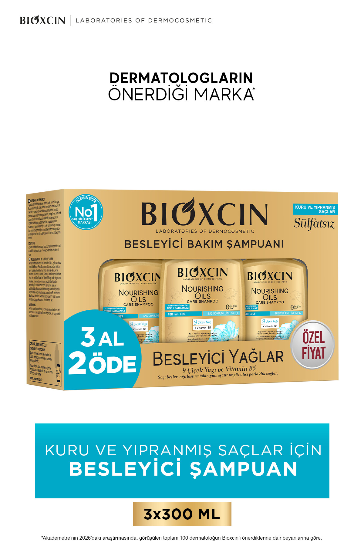 Bioxcin Besleyici Yağlar Yoğun Bakım Şampuanı 3x300 ml - Sülfatsız, İşlem görmüş, Yıpranmış Saçlar İçin — 5007840