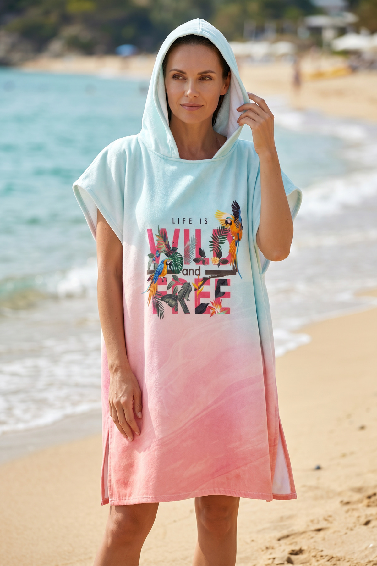 Oversize Beach Poncho Towel Beach Dress Hooded Sea Pool Nature Diving Swimmer Camping Towel Wild