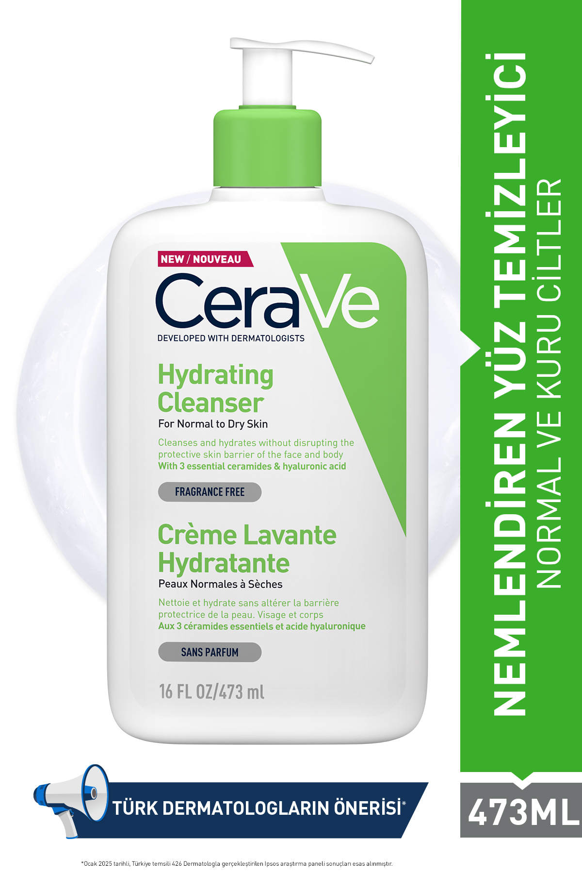 CeraVe Normal ve Kuruya Dönük Ciltler için Seramid & Hyalüronik Asit İçeren Nemlendiren Temizleyici 976 ML