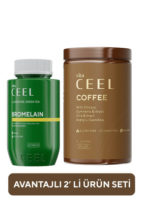 Vita Ceel 2'li Bromelain (Ananas Enzimi) 60 Tablet + Hindiba Detox Kahve (Gim...