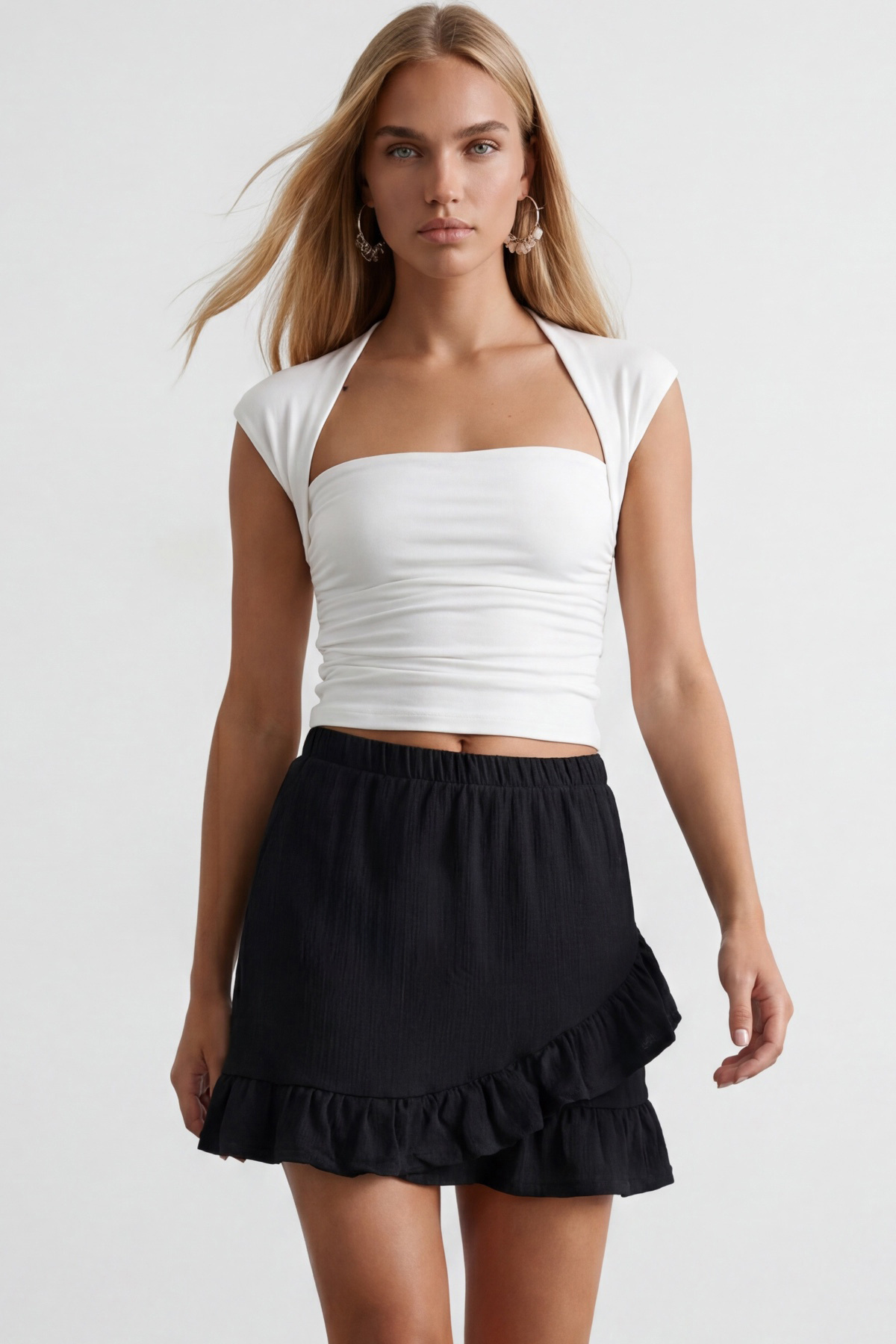 Black Elastic Waist Skirt Flywheel Skirt ALC-X11862