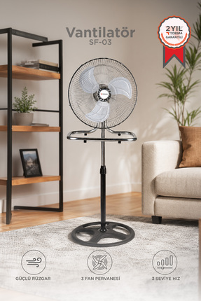 Torima Vantilatör 3 Pervaneli 3 Kademeli Ayarlanabilir Ayaklı 18 Inc 55W Fan ...