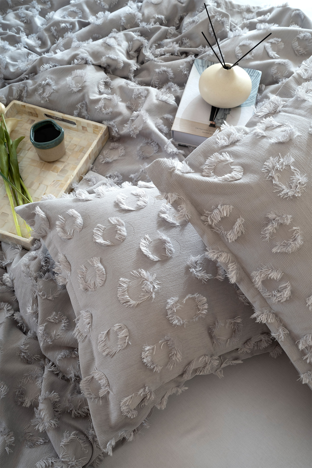 Koza Home Sitra Gri Çift Kişilik Püsküllü Çeyiz Yatak Örtüsü 230x250 2 Yastık 50x70 5033 3