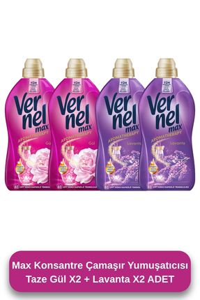 Vernel Max Konsantre Çamaşır Yumuşatıcısı 4 x 1440ml (240 Yıkama) 2 Taze Gül ...