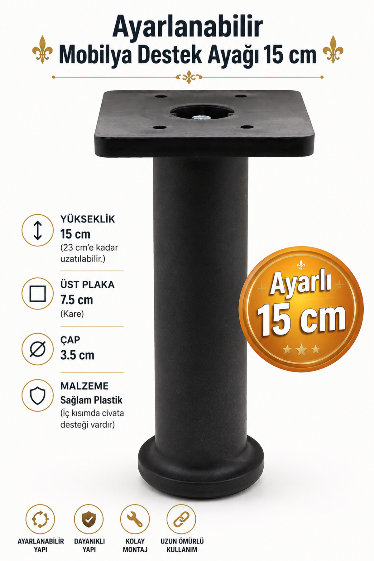 Adjustable Support Leg Furniture Sofa Seat Riser Adjustable 15 Cm Black Raise Legs