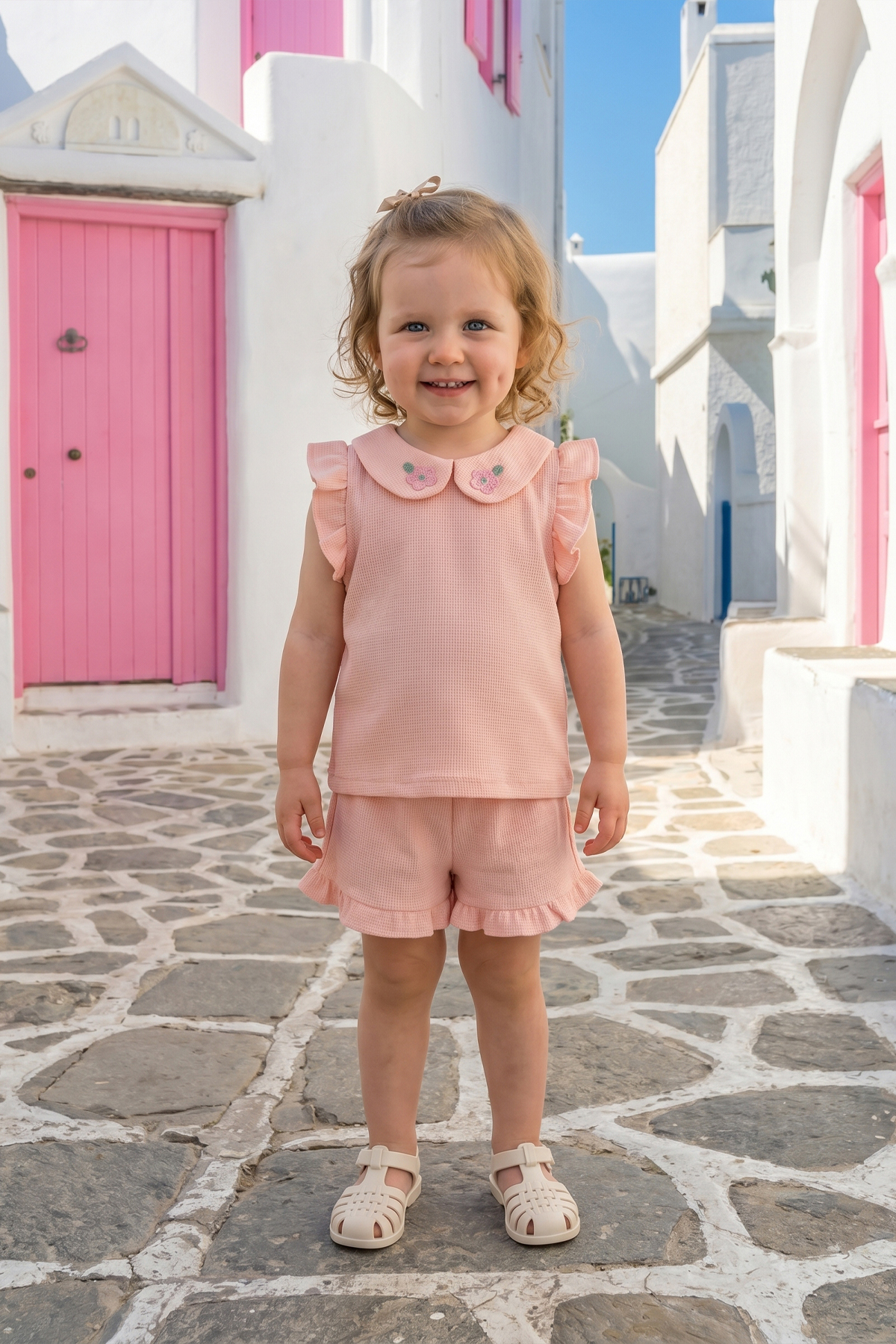 Baby Girl Bottom Top Set Summer Baby Neck Light Pink