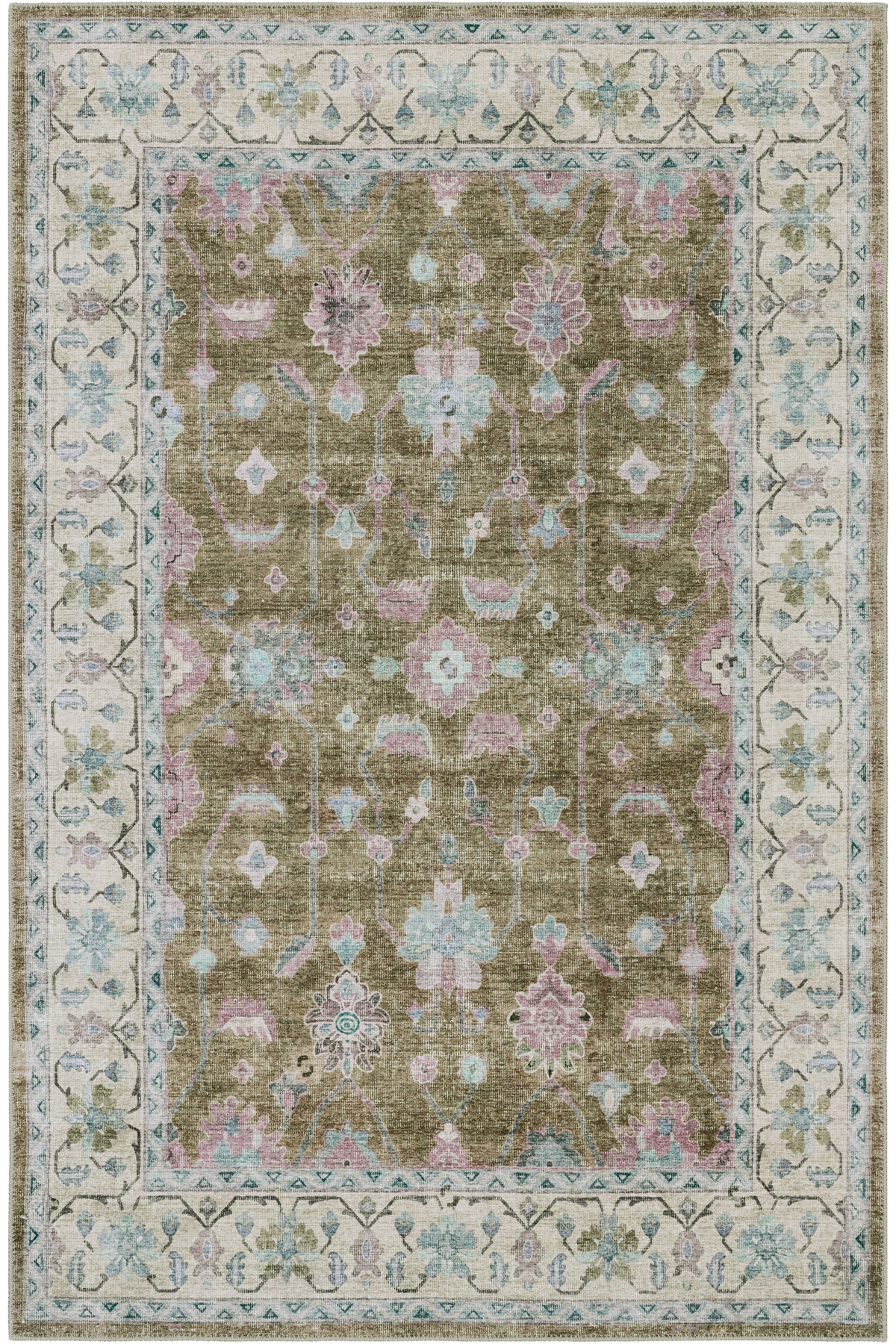 Private XW Khaki Green Vintage Carpet Antique Style Washable Chenille Weaving Living Room Living Room Rug