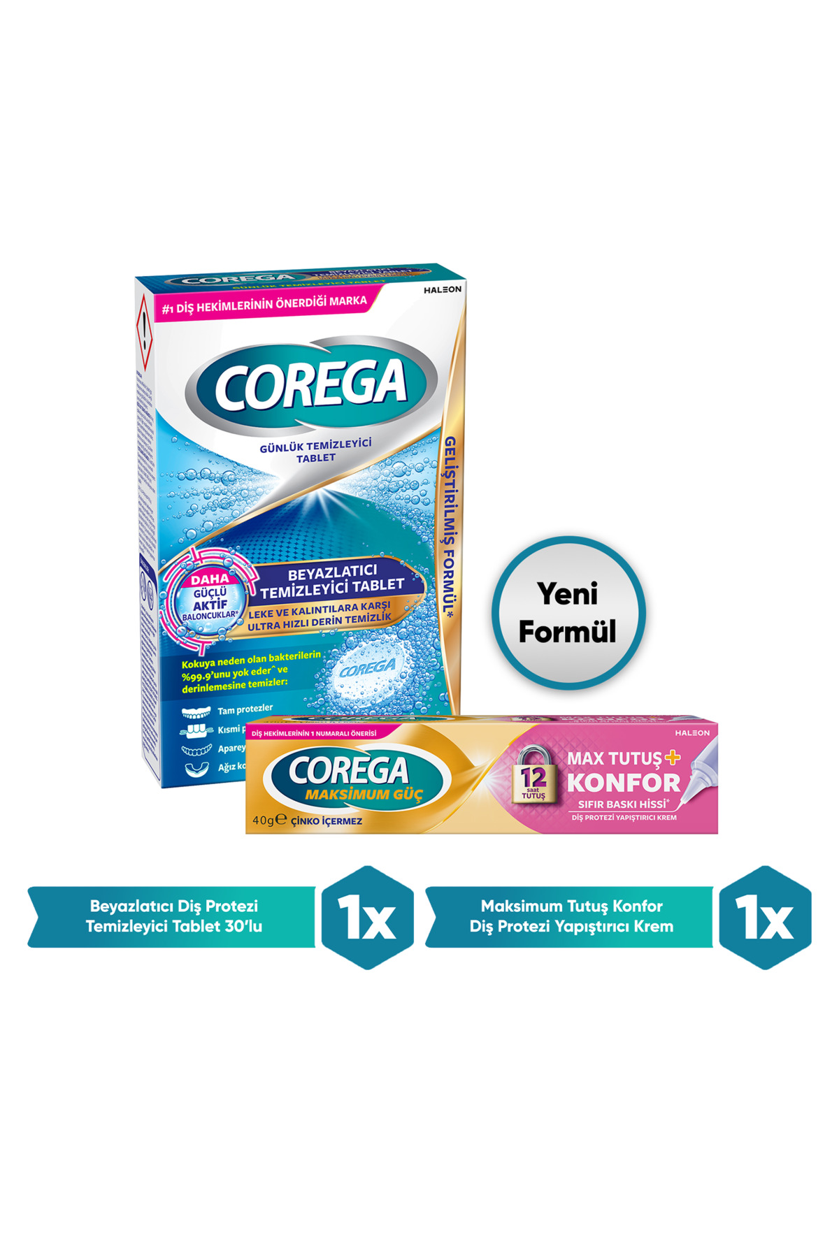 Corega Max Tutuş & Konfor Diş Protezi Yapıştırıcı 40gr Protez Beyazlatıcı Tablet 30
