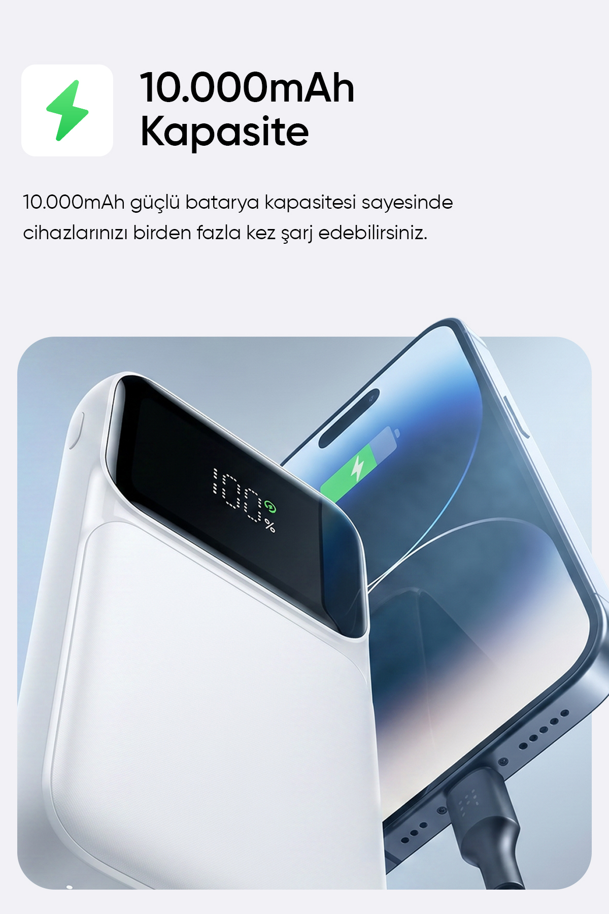P104 10000mAh PRM Dahili Kablolu HSC22.5W+PD20W Beyaz LCD Powerbank 8