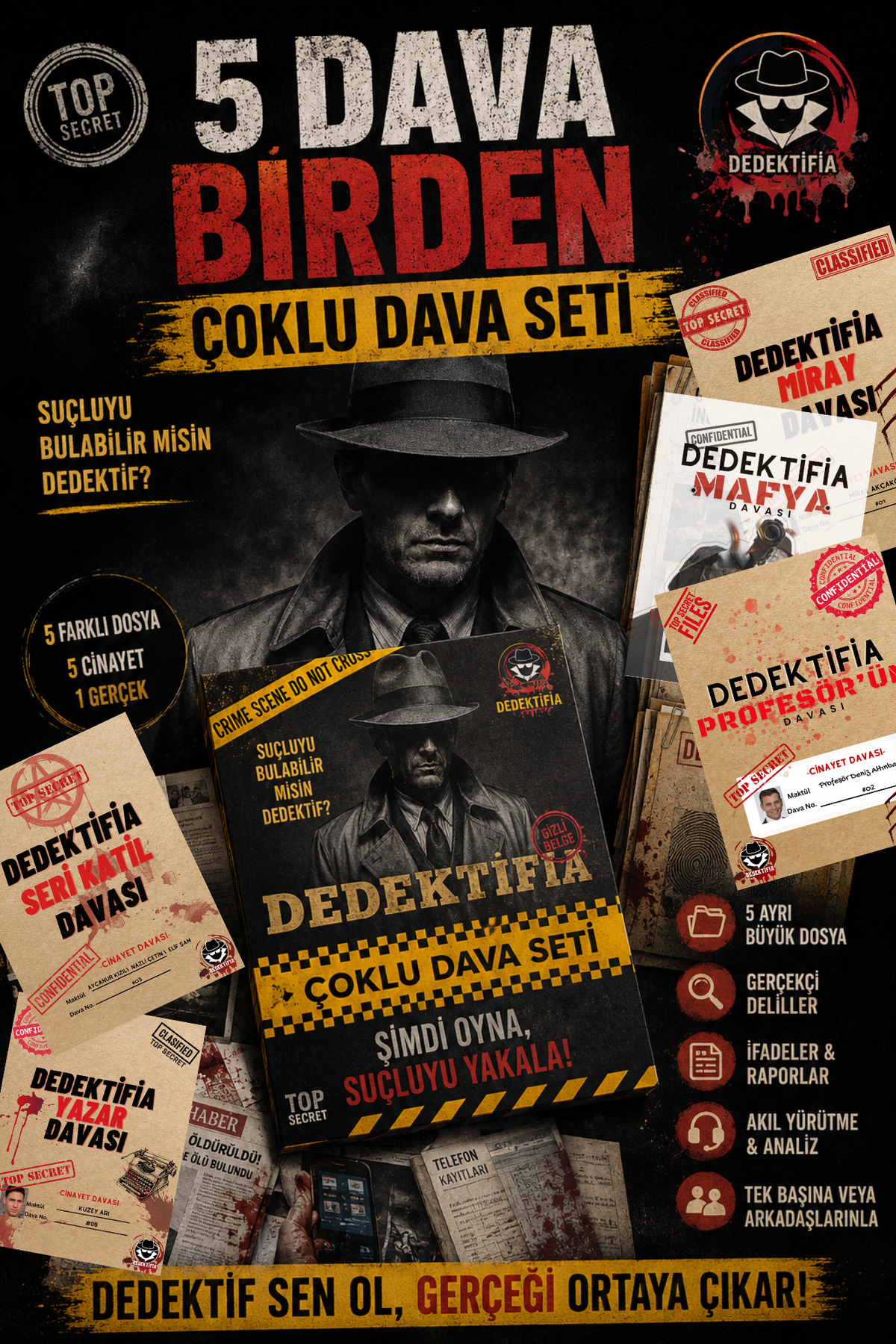 5 Different Murder Cases Together, Unsolved Cases Series, Boxed Campaign Detective Game