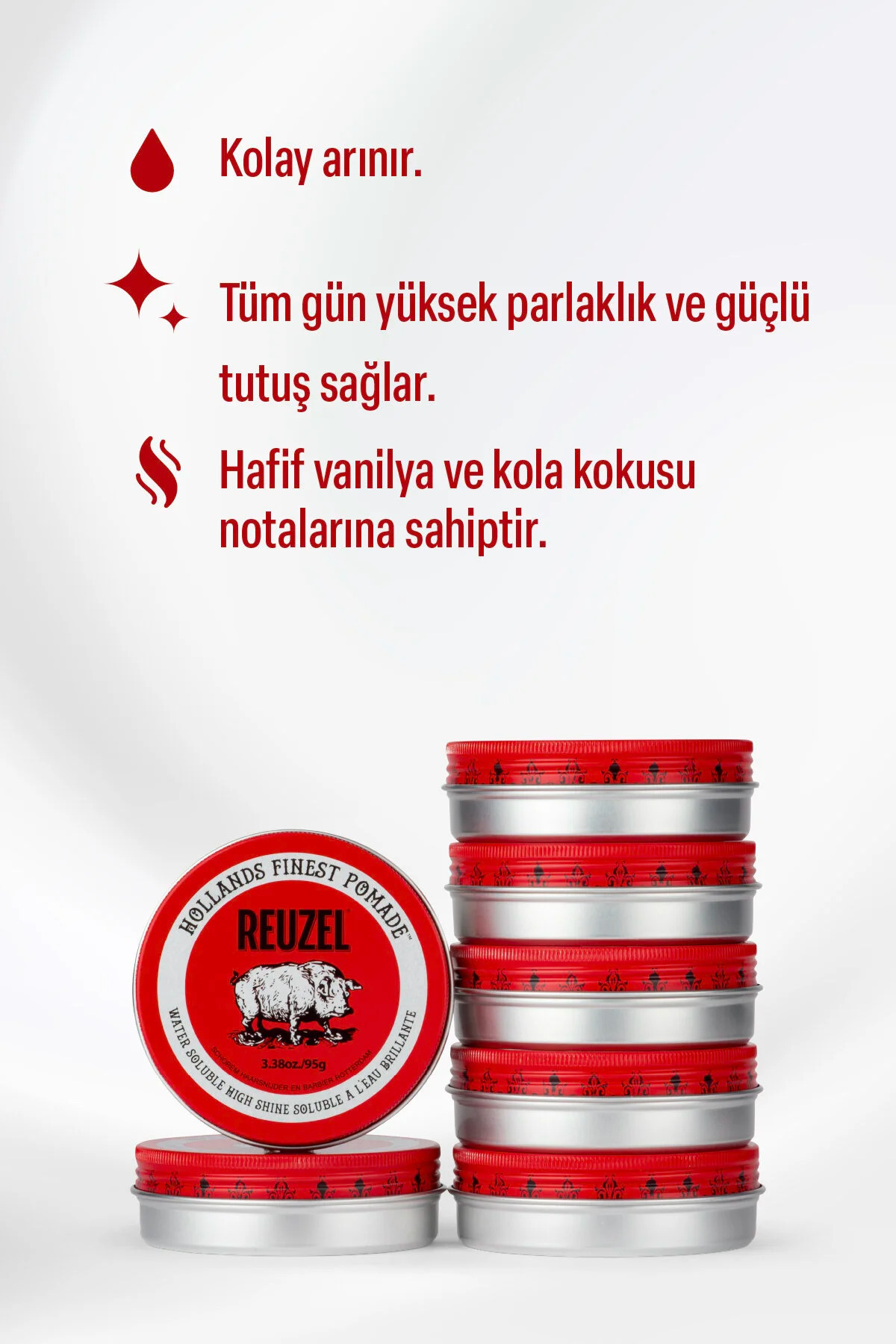 Tüm Saç Tipleri için Kırmızı Pomade Water Soluble Saç Şekillendirici - 1.3oz/95g — REU201 — تصویر 6 از 7