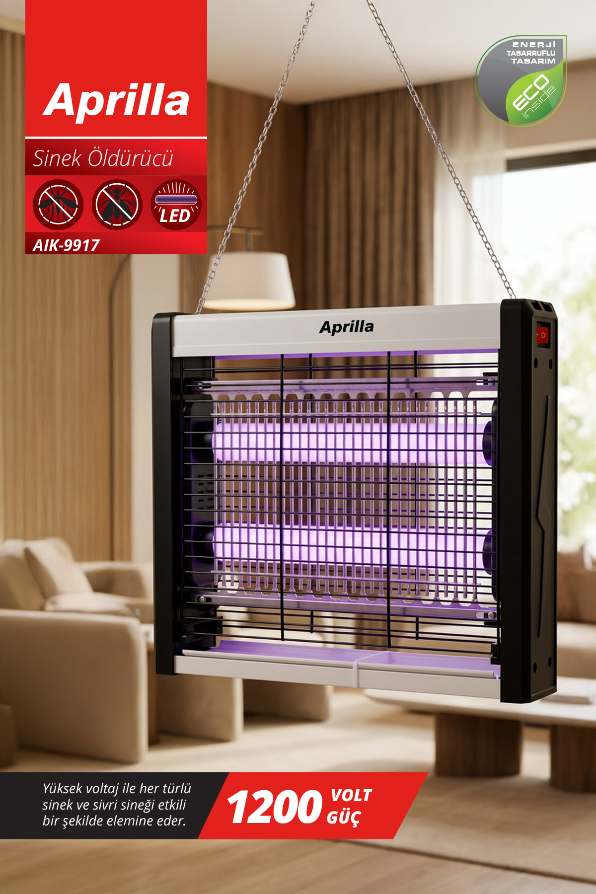 Aprilla AIK-9917 Sinek Öldürücü | 20W LED UV Işık & Kimyasalsız